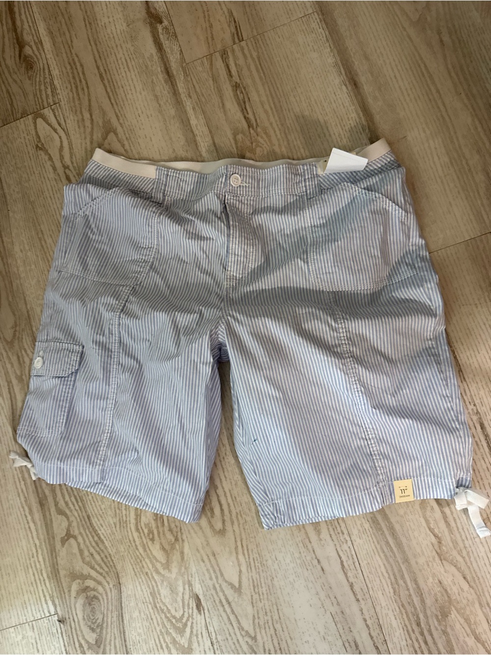 Light Blue Seersucker Woman’s Cargo Shorts